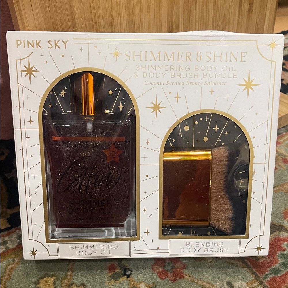 NEW!! Pink Sky Shimmer & Shine Bronze Shimmering Body Oil & Blending Brush